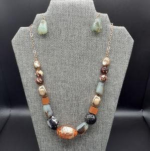 Chunky Gemstone Statement Necklace & Earrings Set